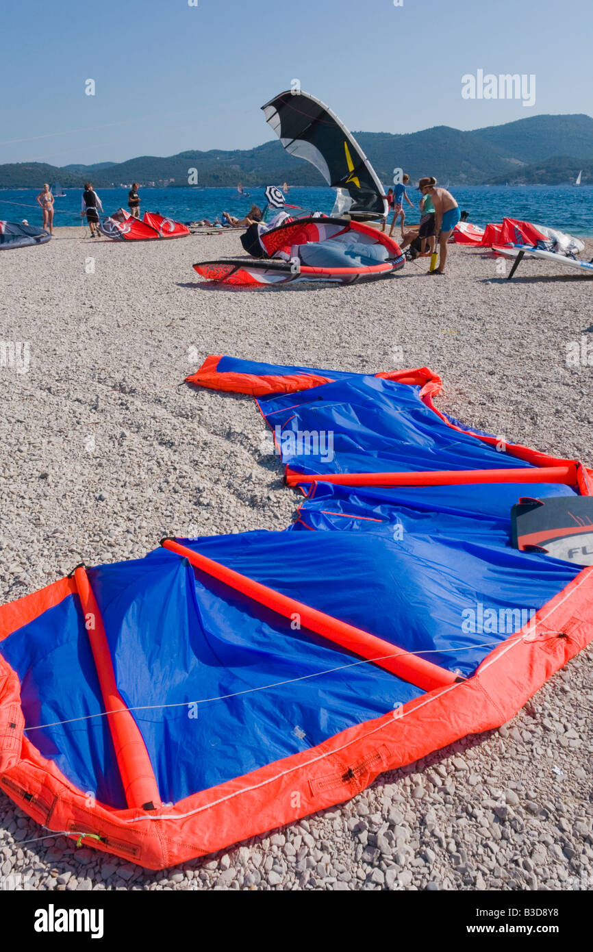 Kite surfers in Viganj on Peljesac peninsula in Dalmatia (Croatia) Stock Photo
