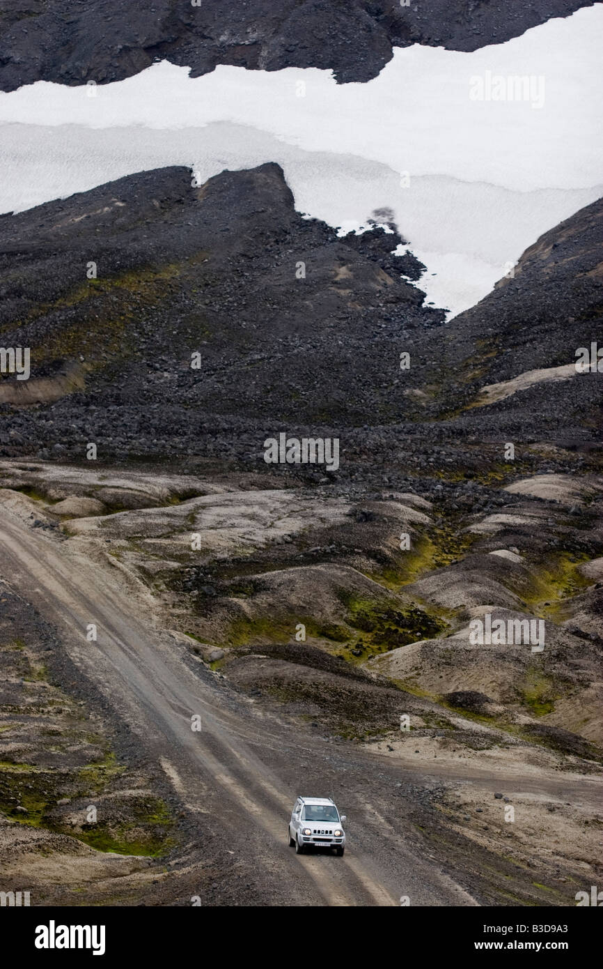 A jeep riding through Snaefellsjokull National Park, Iceland. Stock Photo