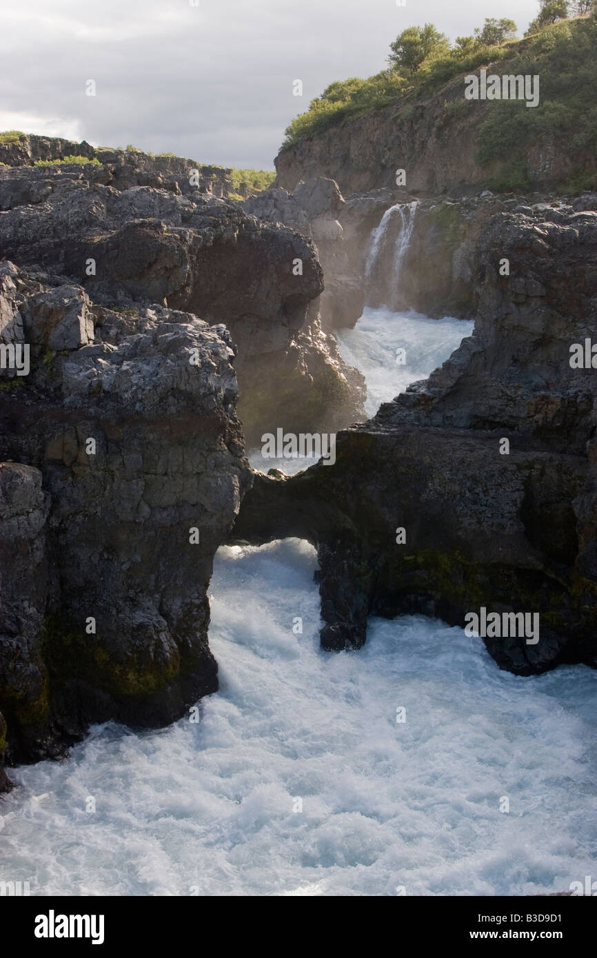 Wild water at Hraunfossar, Iceland Stock Photo