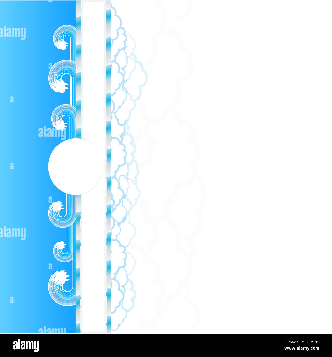 Vector illustration of a vertical clouds and water wave splashes stripe banner with white copy space Stock Photo