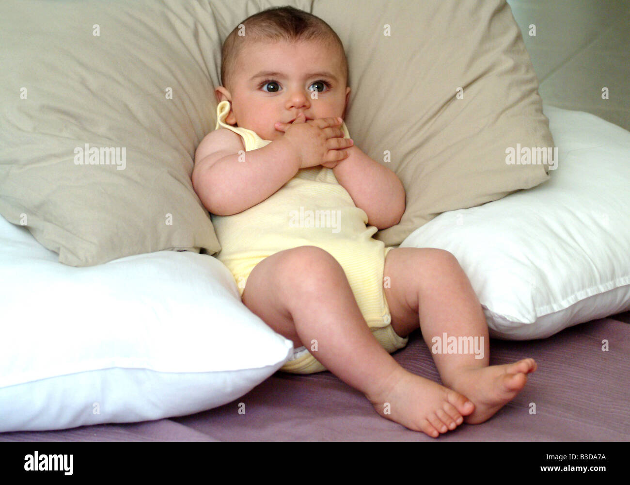cute baby watching tv Stock Photo Alamy