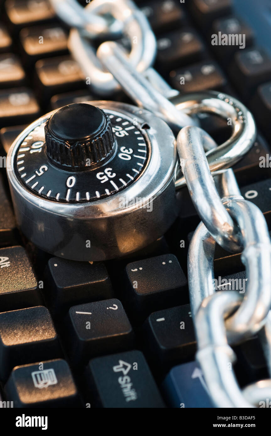 Combination Lock with Chain on Keyboard Stock Photo Alamy