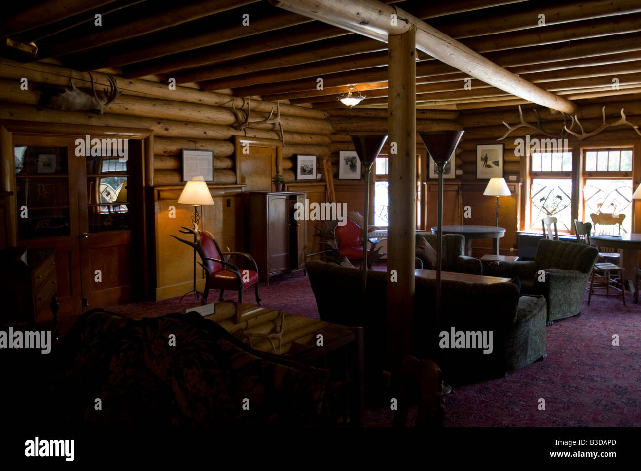 Inside the Num Ti Jah Lodge in Banff National Park Stock Photo