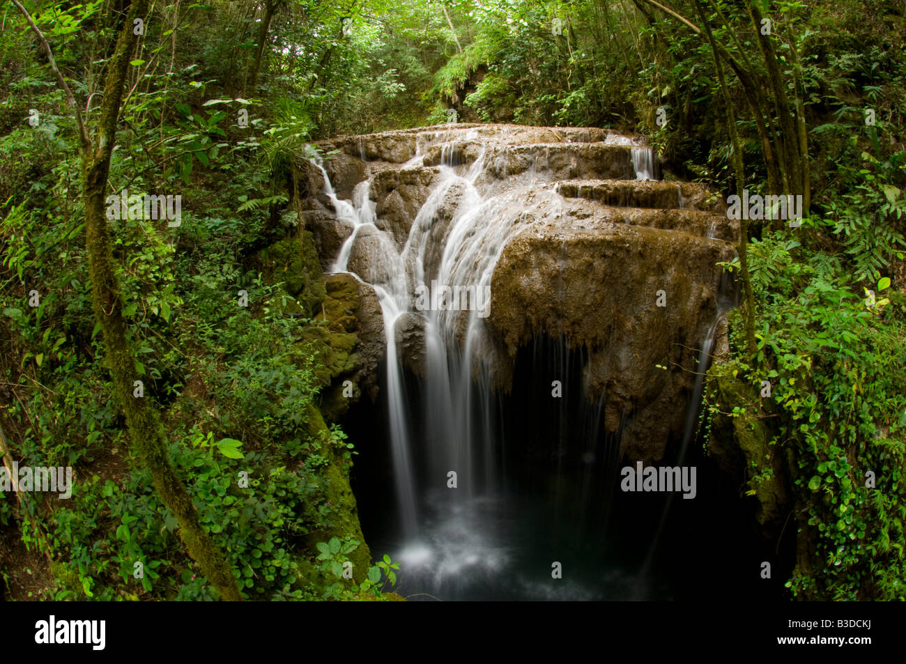 Stream and waterfall in the tropical rainforest in the state of Mato Grosso do Sul Brazil Stock Photo