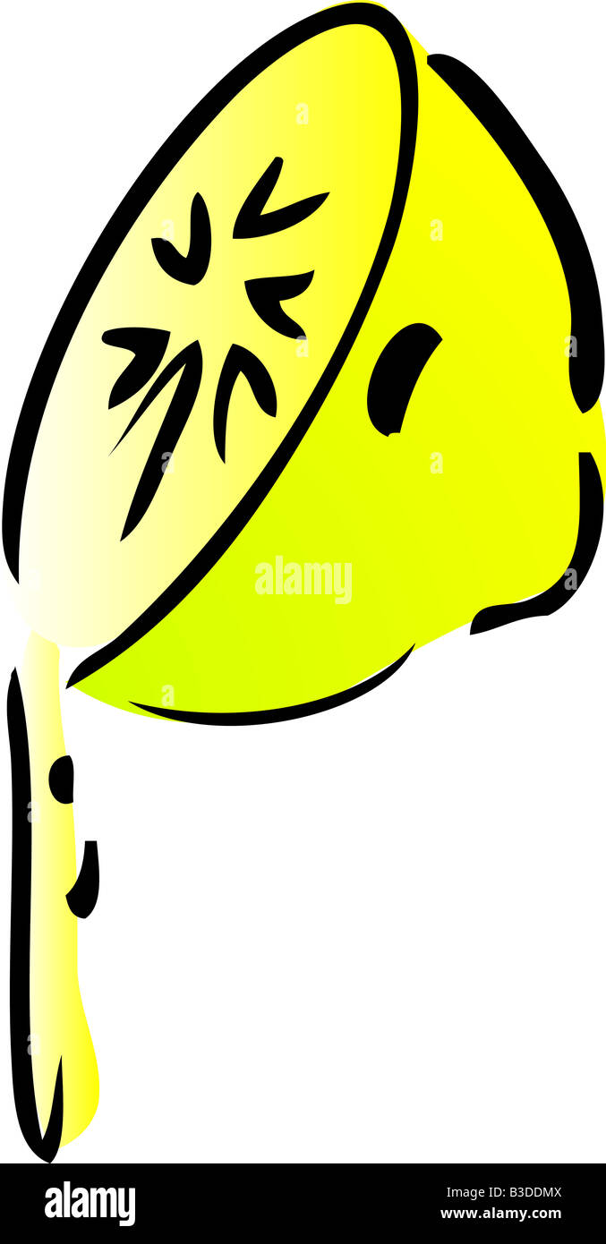 Half a lemon squeezed for juice Hand drawn retro lineart Stock Photo