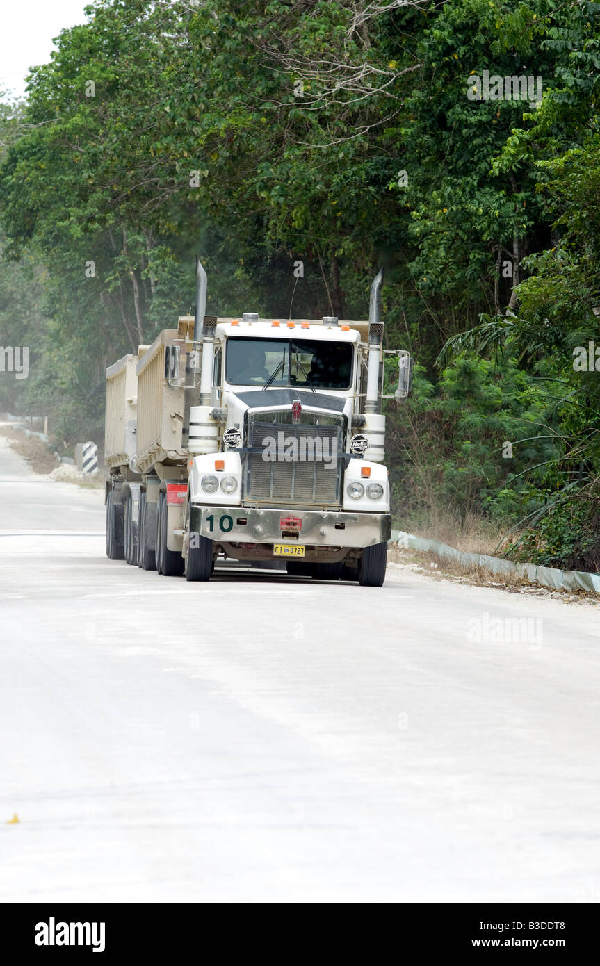 Road train carrying mined phosphates on Christmas Island, Australia Stock Photo