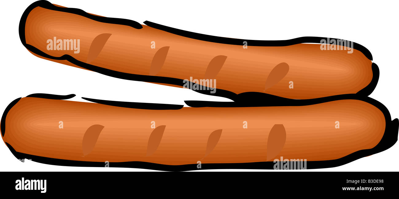 Sausage frankfurter food hand drawn retro lineart sketch Stock Photo