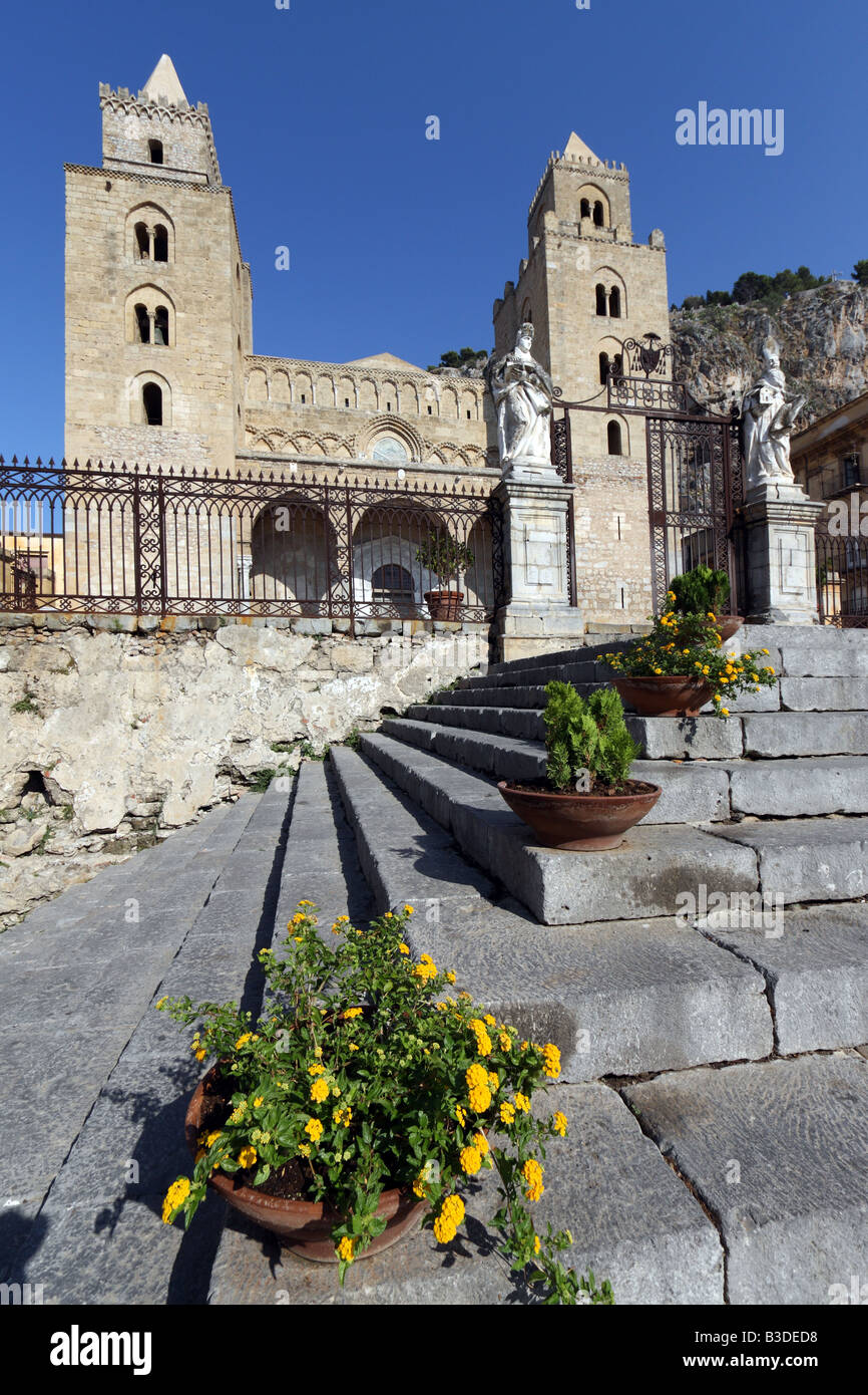 Exterior of the cathedral at Cefalu, Sicily, Italy Stock Photo