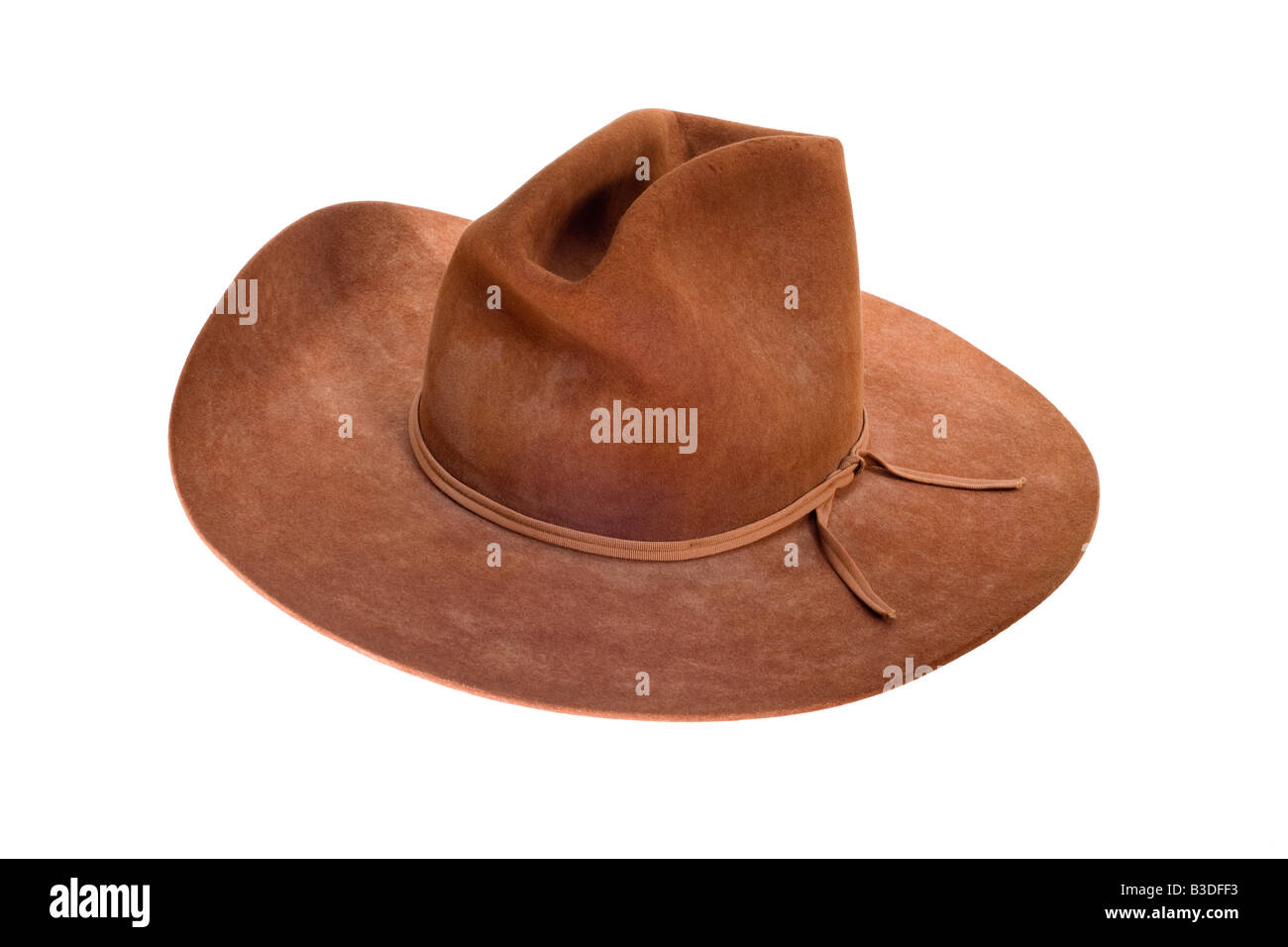 Old brown cowboy hat on white background Stock Photo