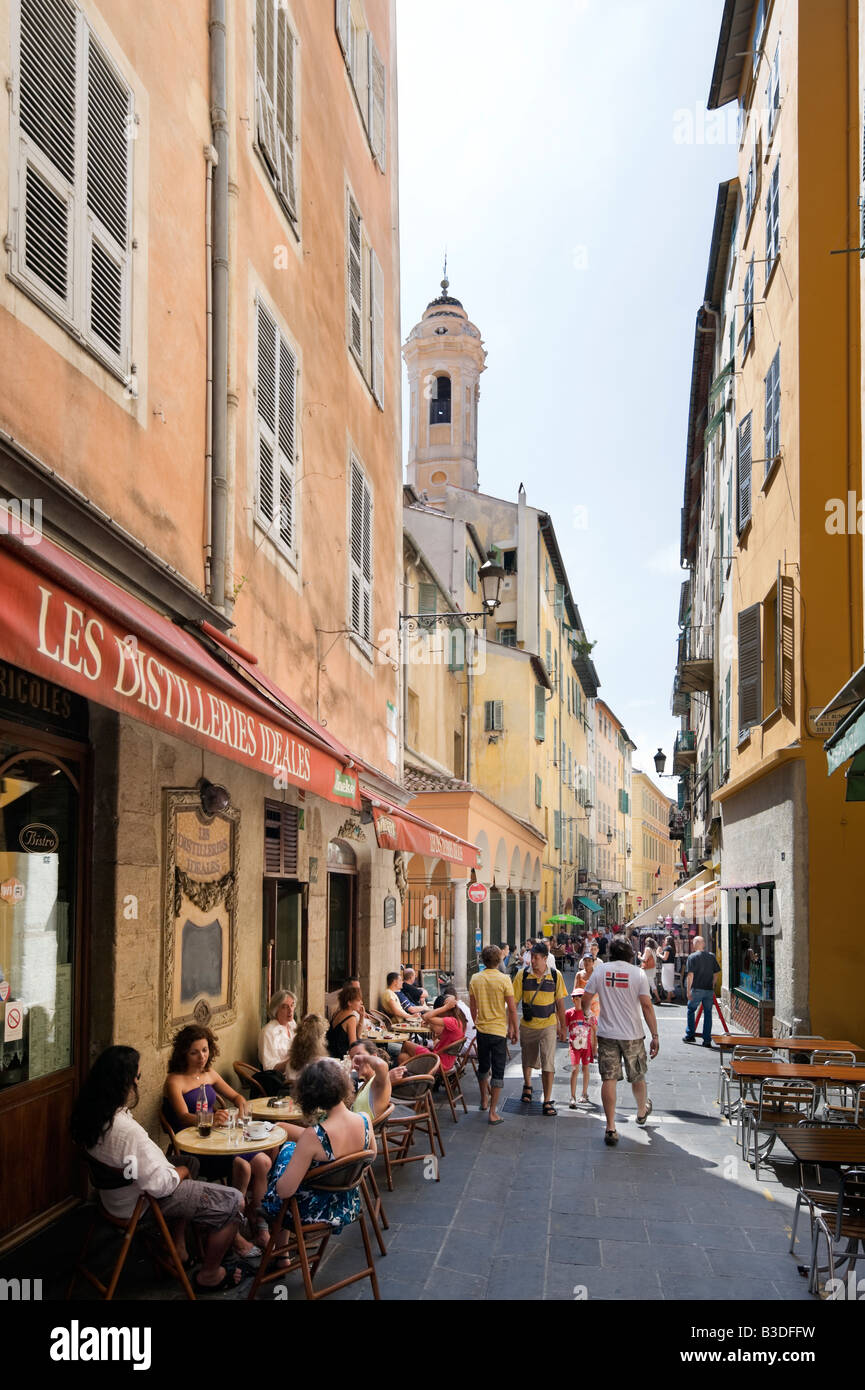 Cafe Bar in the old town (Vieux Nice), Rue de la Prefecture, Nice, Cote d'Azur, French Riviera, France Stock Photo