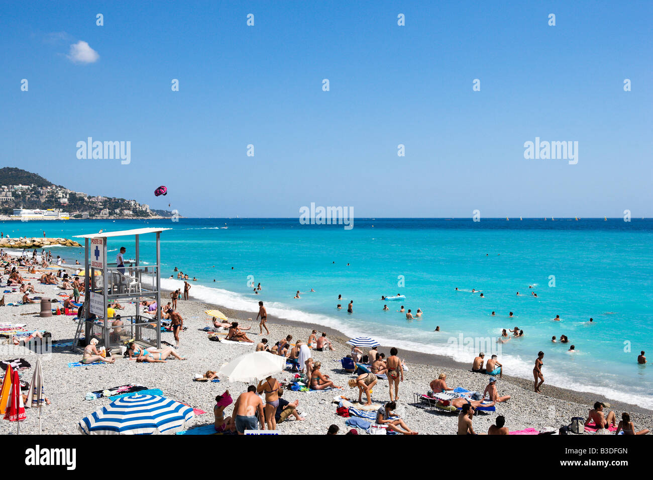 Beach off the Promenade des Anglais, Nice, Cote d'Azur, French Riviera, France Stock Photo