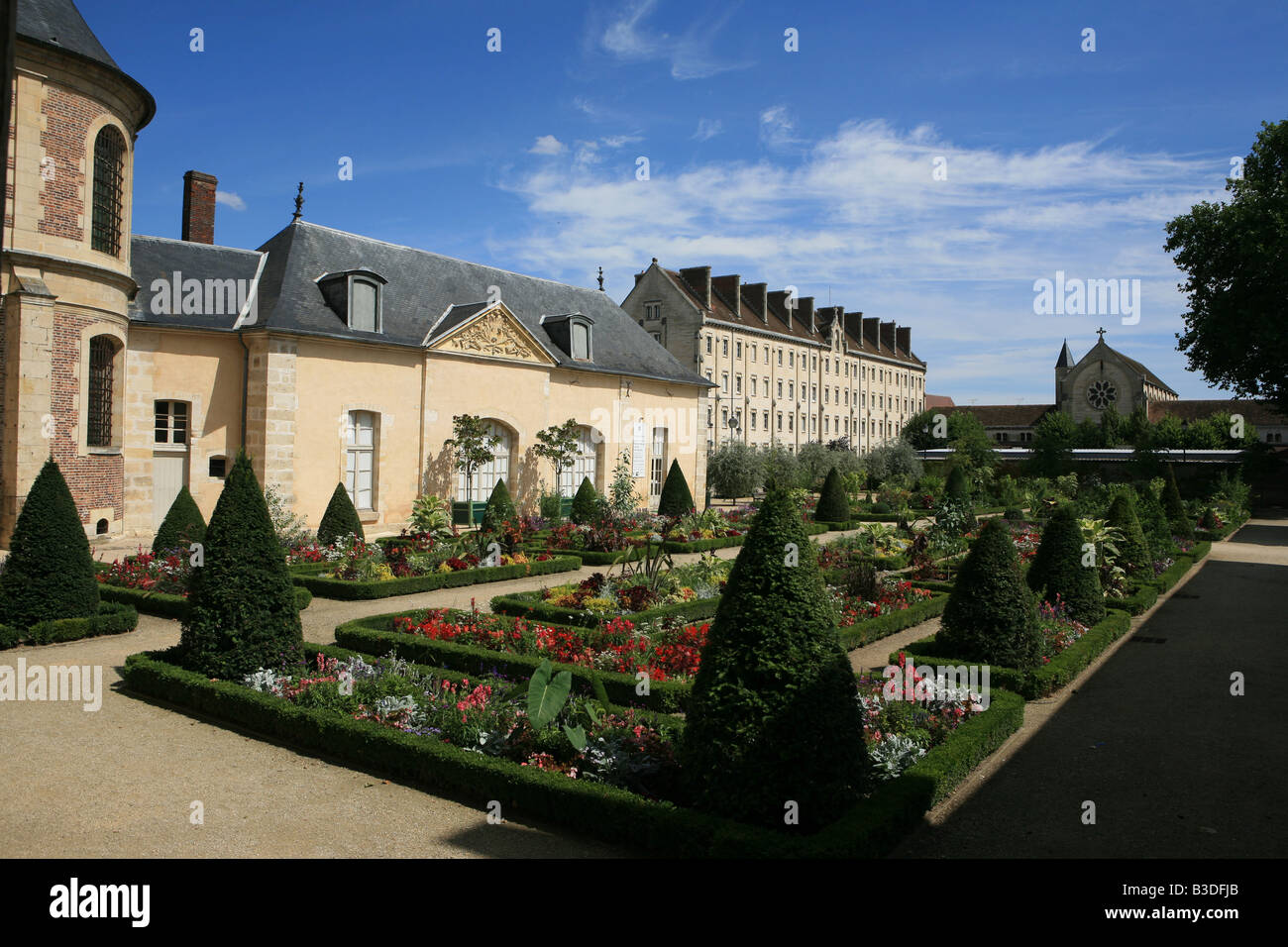 The gardens behind the cathedral treasury at Sens in France Stock Photo