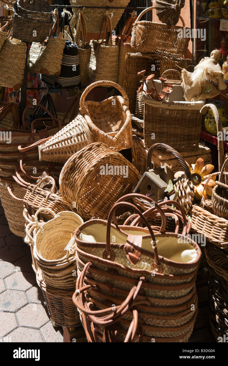 Wicker baskets on sale in a shop in the old town (Vieux Nice), Nice, Cote d'Azur, French Riviera, France Stock Photo