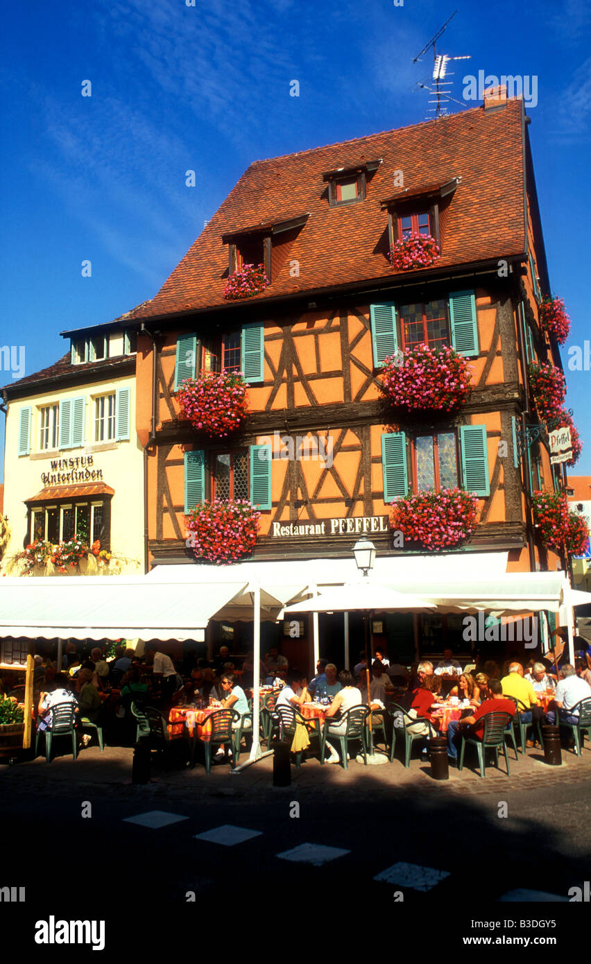 Restaurant 'Pfeffel', Colmar, Alsace, France Stock Photo