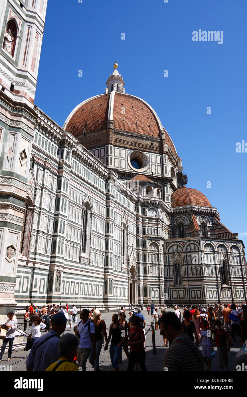 Santa Maria del Fiore or Duomo di Firenze is the Cathedral of Florence with a famous towering cupola known as Brunelleschi's Dom Stock Photo