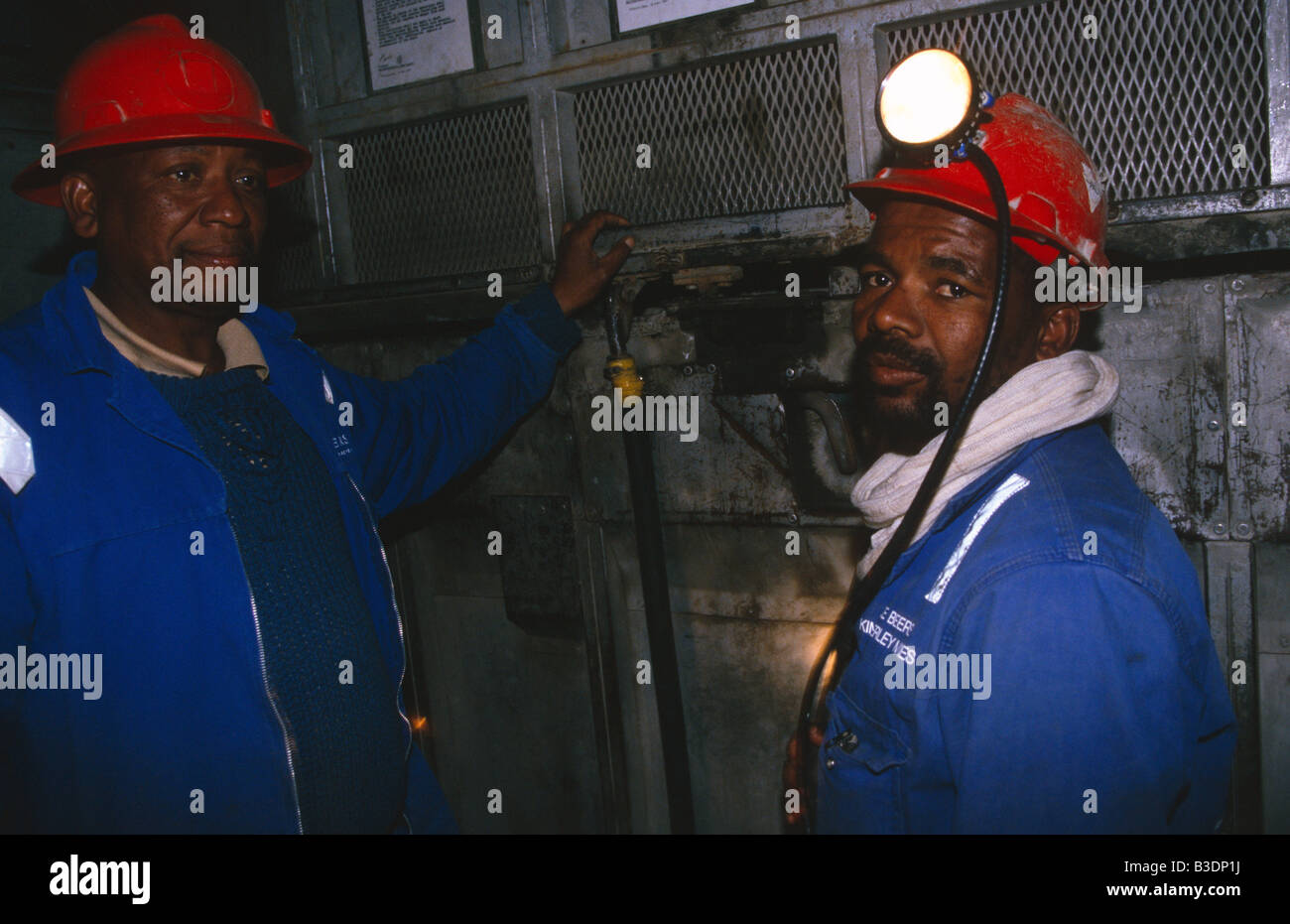 Two diamond miners at De Beers diamond mine, Kimberley, South Africa, Africa Stock Photo