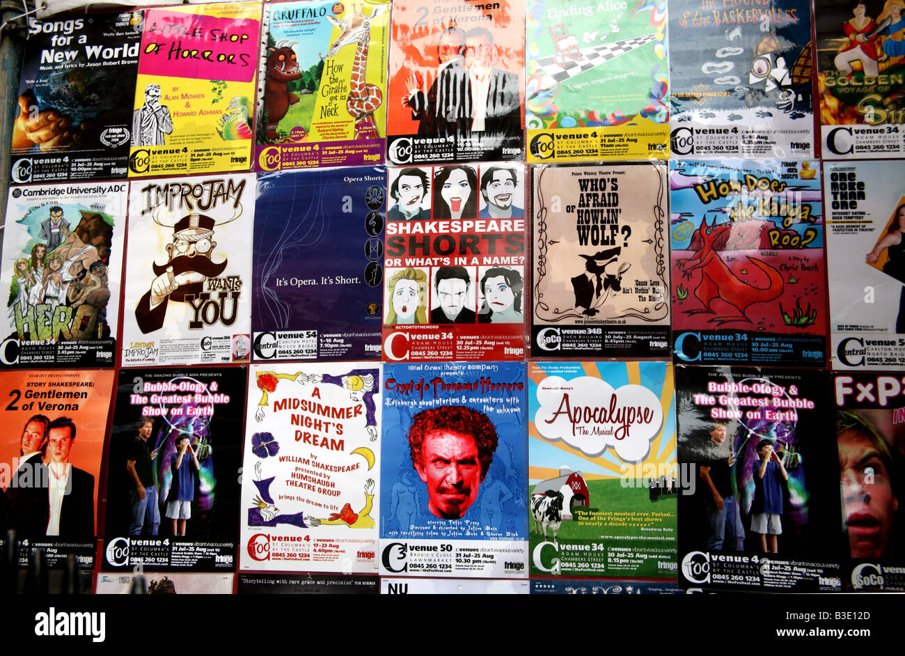 Edinburgh Fringe Festival posters outside a venue Stock Photo