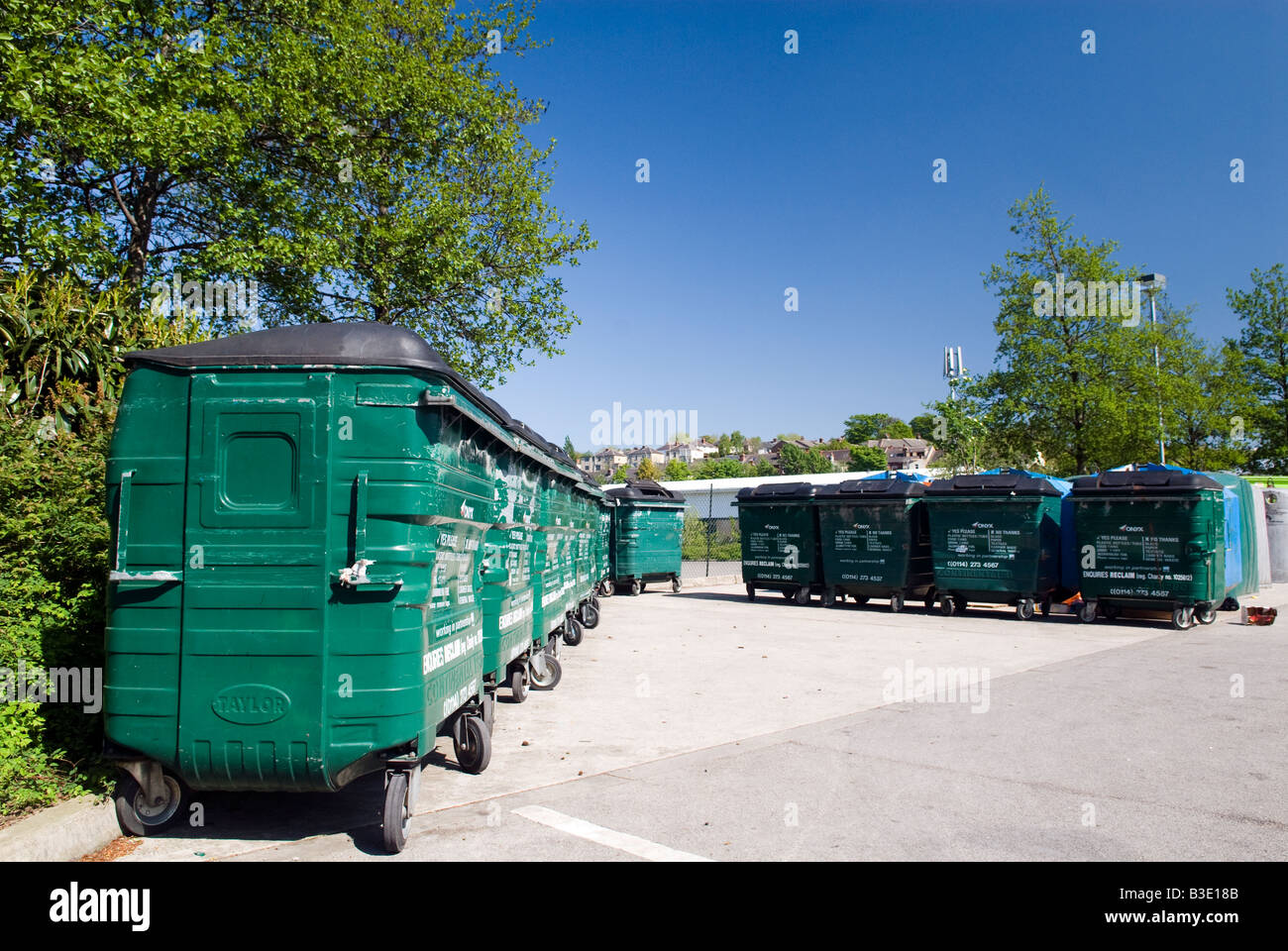 wheeled Green recycling bins Stock Photo Alamy