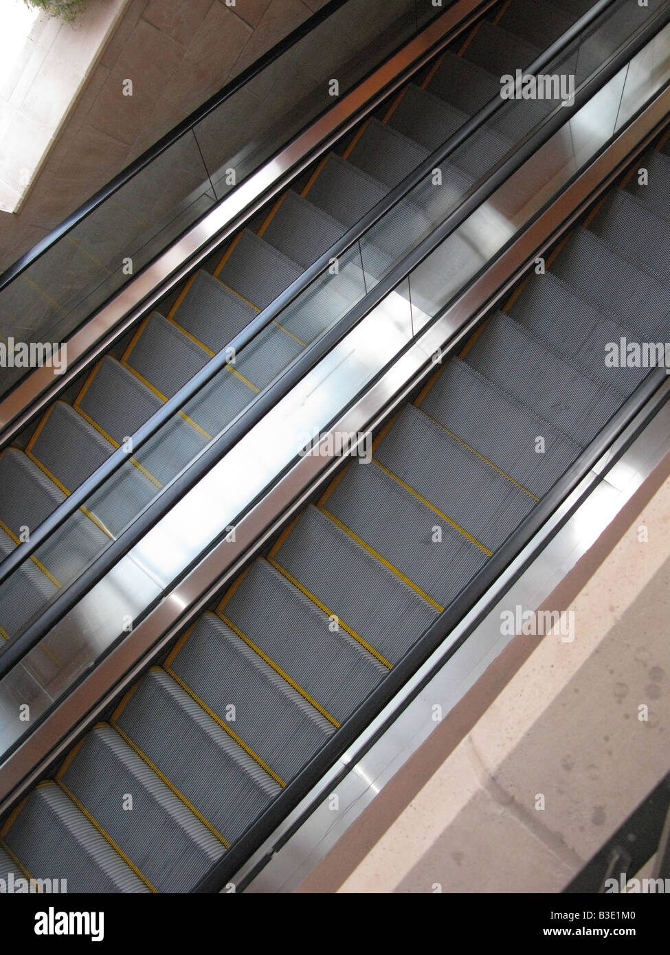 Two empty moving escalators Stock Photo