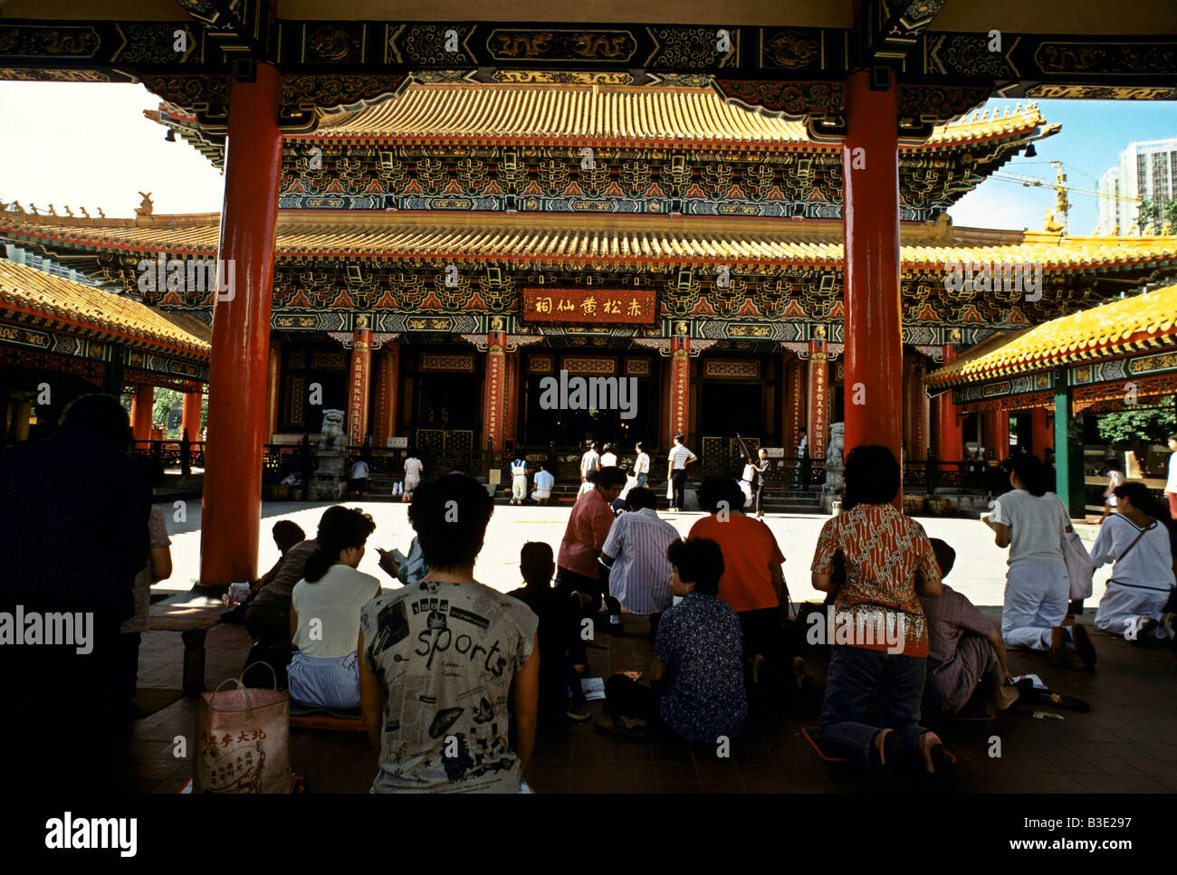 people visiting temple in hong kong Stock Photo
