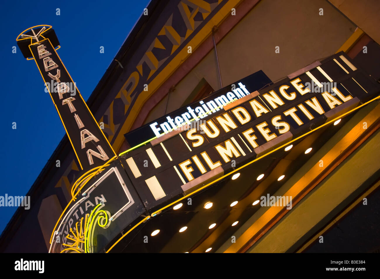 PARK CITY UTAH USA - The Egyptian Theatre marquee, on Main Street during the Sundance Film Festival Stock Photo