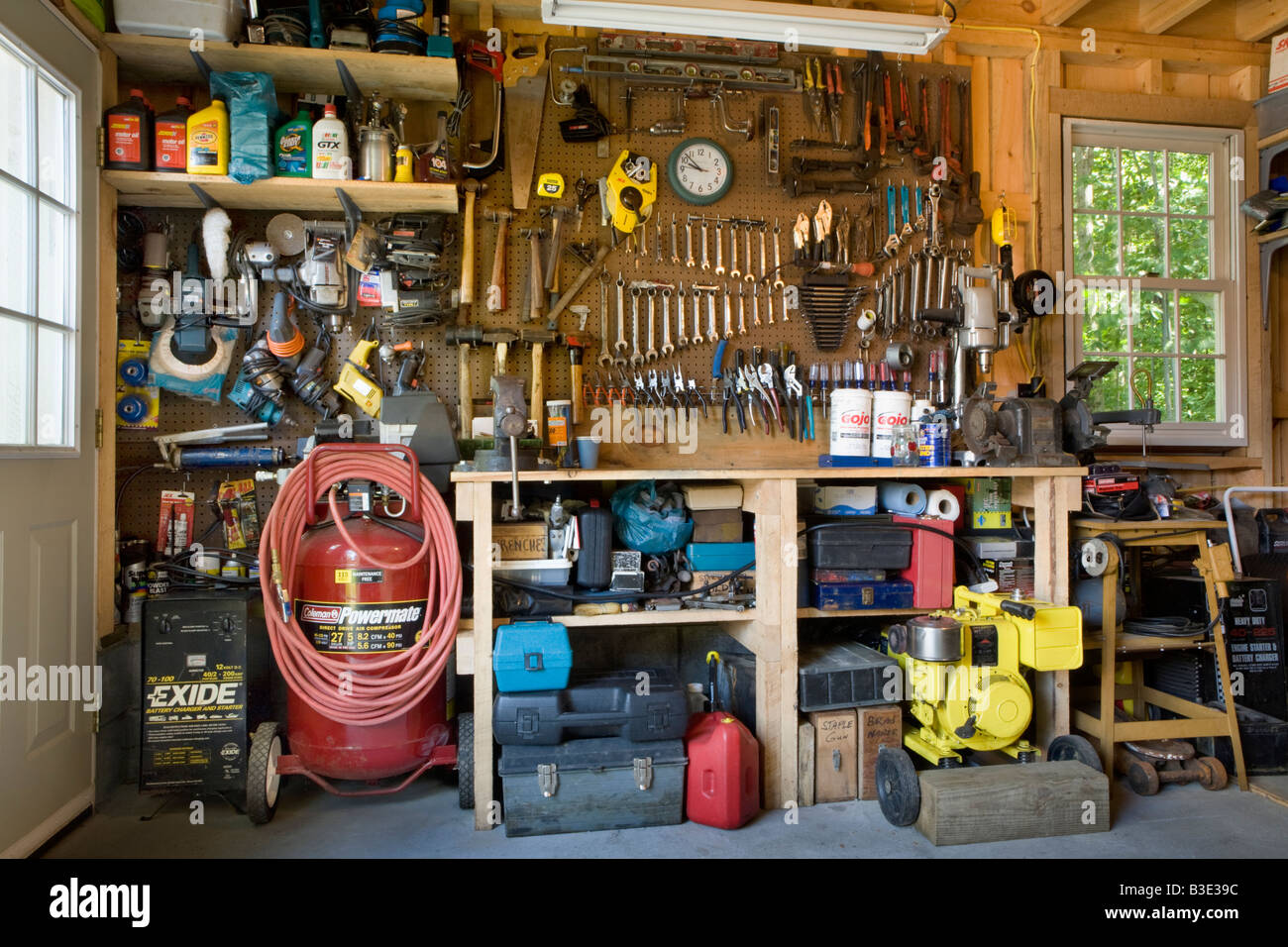 A neat well organized garage USA Stock Photo