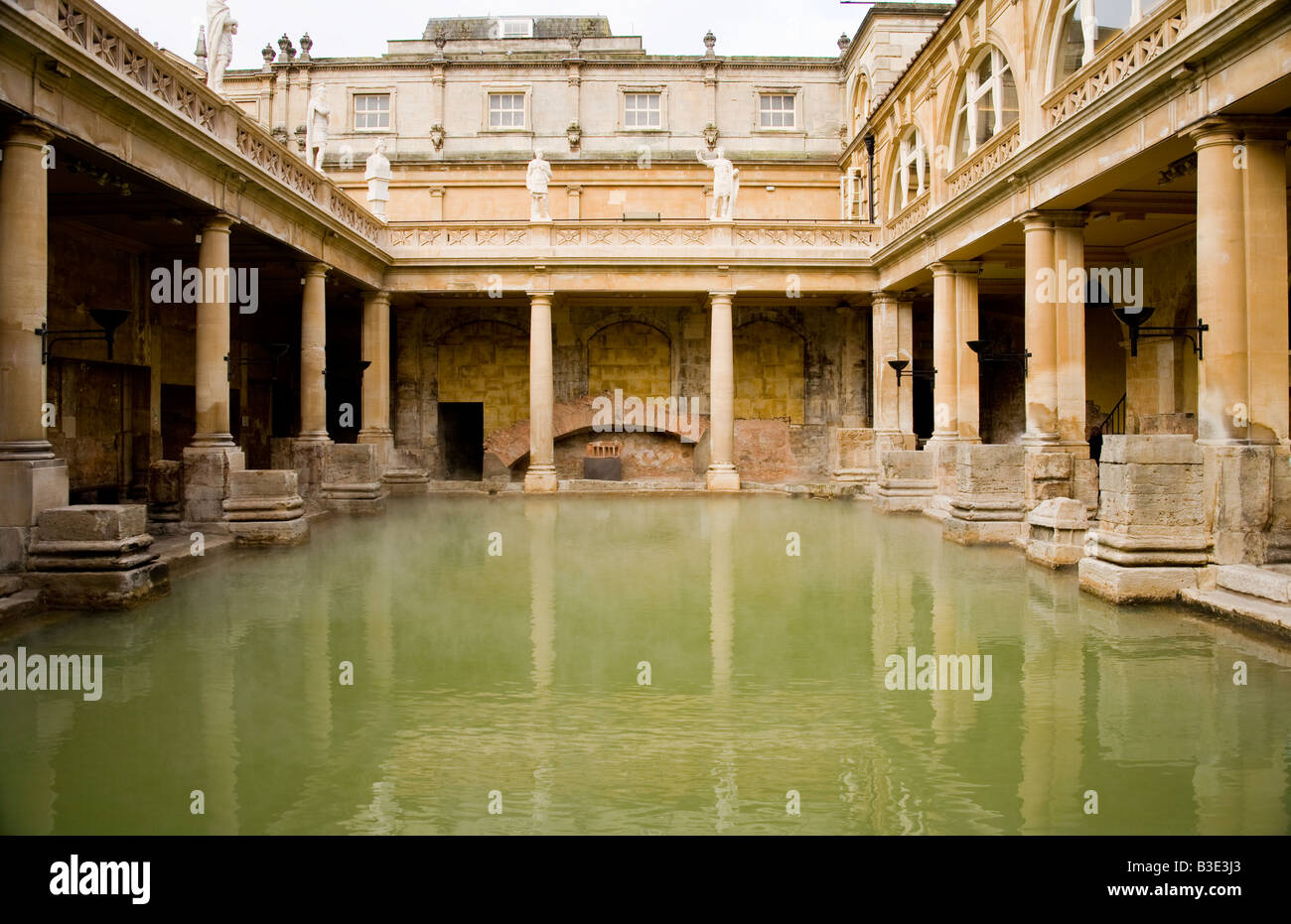 The Roman Baths and Bath Abbey, Bath, England Stock Photo