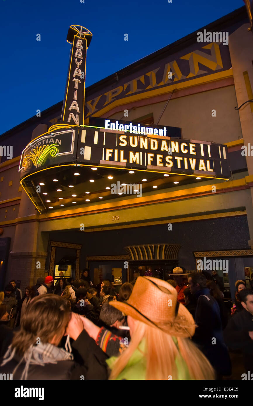 PARK CITY UTAH USA - People at the Egyptian Theatre on Main Street during the Sundance Film Festival Stock Photo