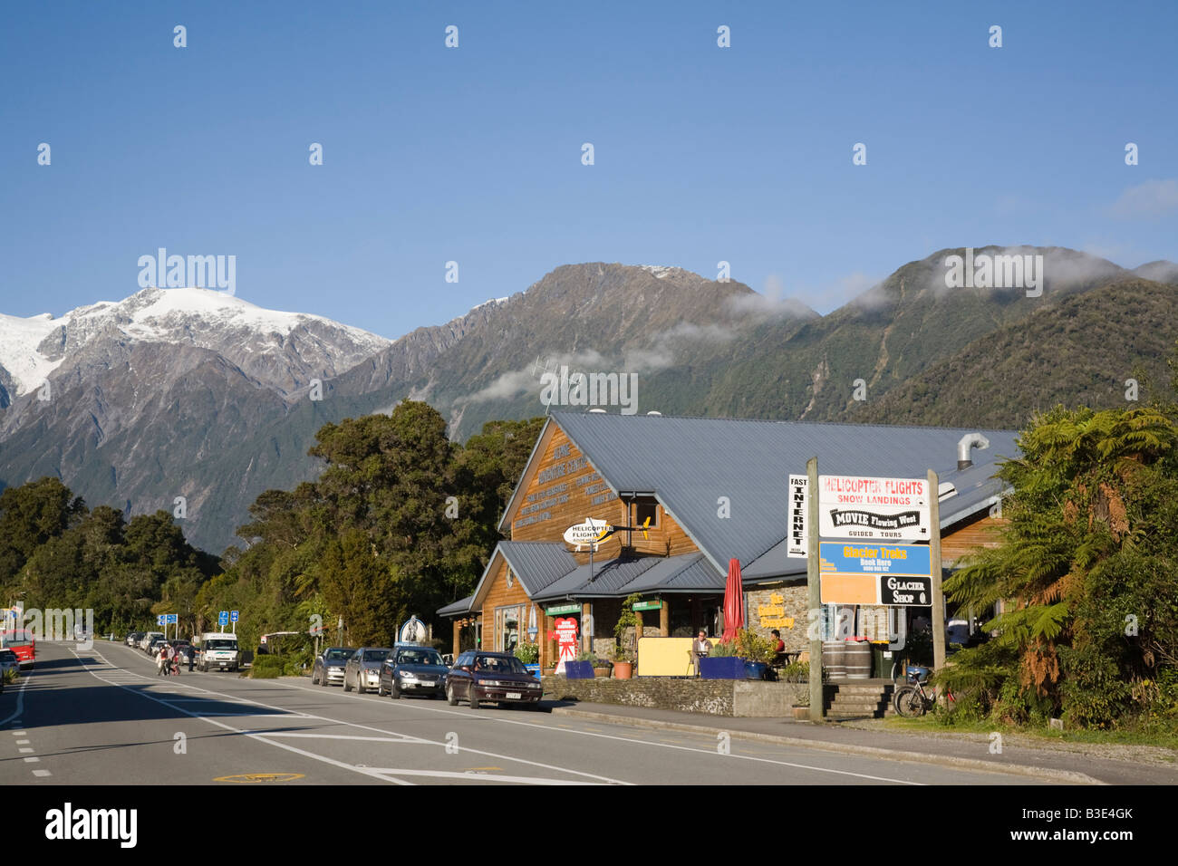 Franz Josef South Island New Zealand Village centre main street shop in