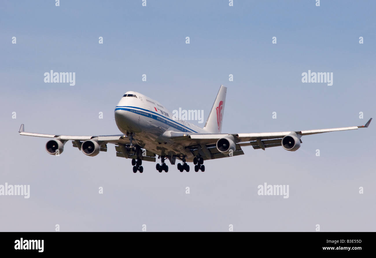 Air China Boeing 747-4J6 landing at London Heathrow Stock Photo