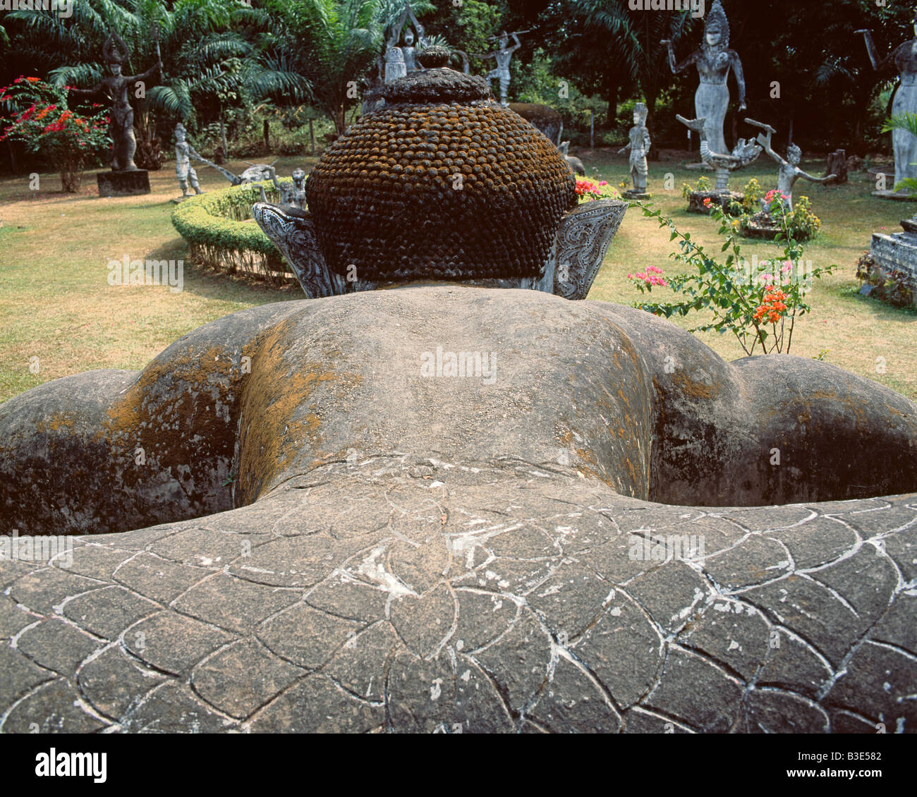 lying sculptur in Buddha parc Xieng Khuan near Vientiane Laos liegende Skulptur Stock Photo