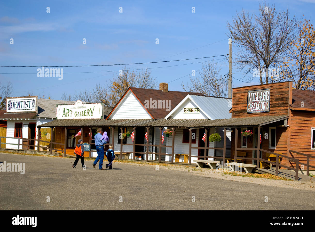 Family touring Frontier Village at the National Buffalo Museum near Jamestown North Dakota Stock