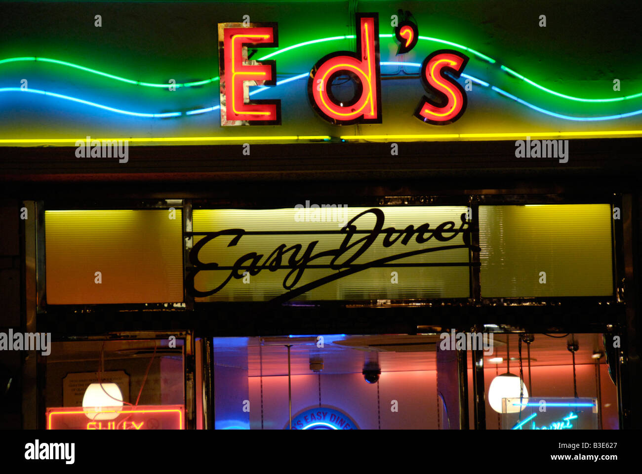 Ed's Easy Diner at night Old Compton Street Soho London England Stock ...