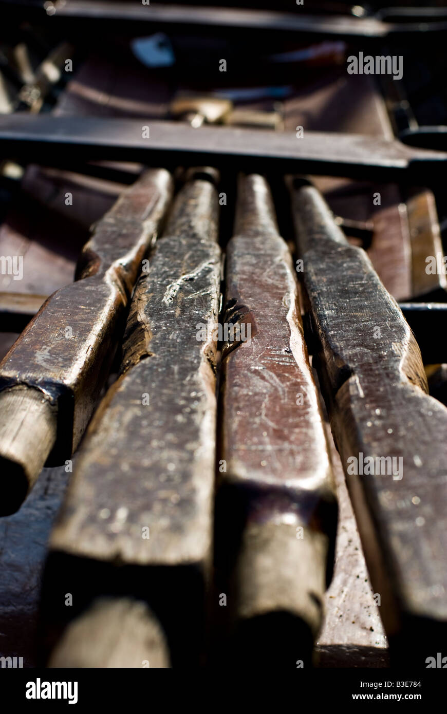 Close up of wooden rowing oars Stock Photo