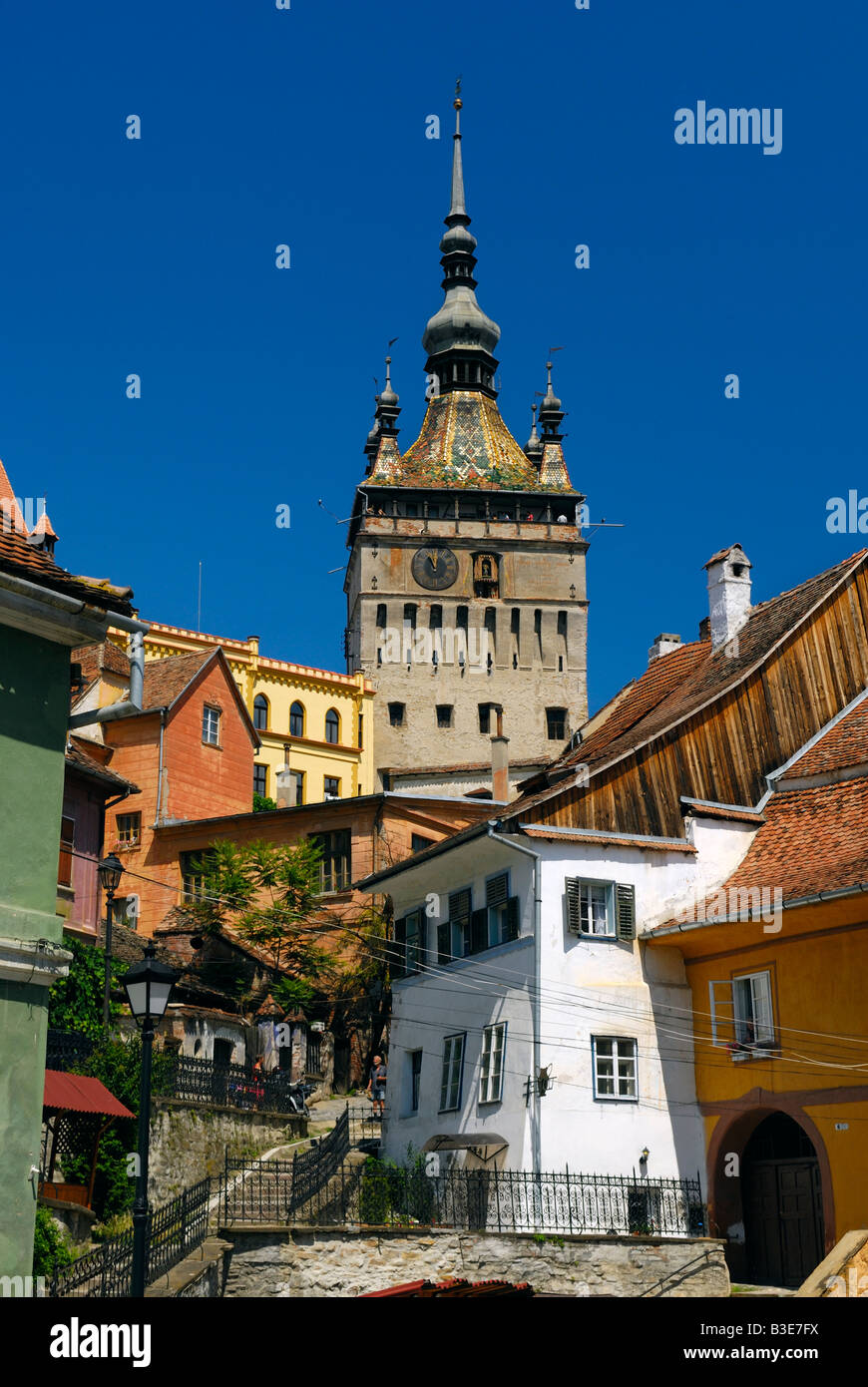 The Clock Tower Sighisoara Transylvania Romania Stock Photo