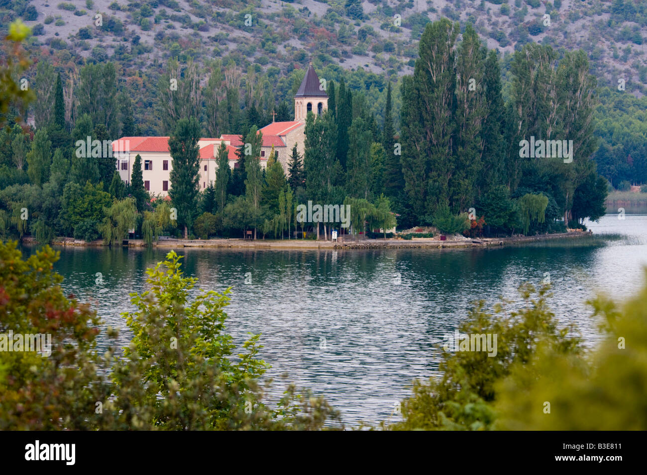 Visovac island on Krka river in Croatia Stock Photo