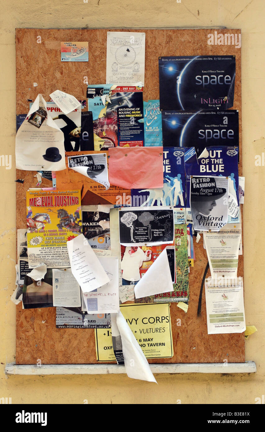 Pin board advert ad advertise advertisements entertainment paper oxford