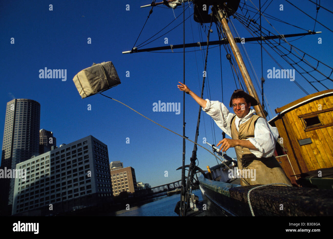 Boston Massachusetts Costumed interpreters on the Boston Tea Party ship Stock Photo