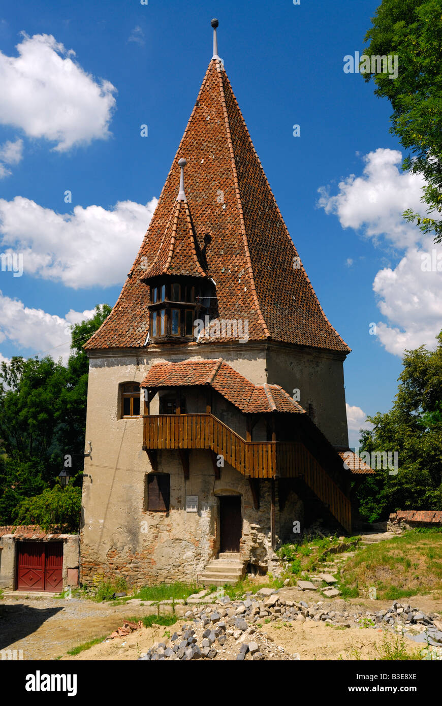 The Bootmakers Tower Sighisoara Transylvania Romania Stock Photo