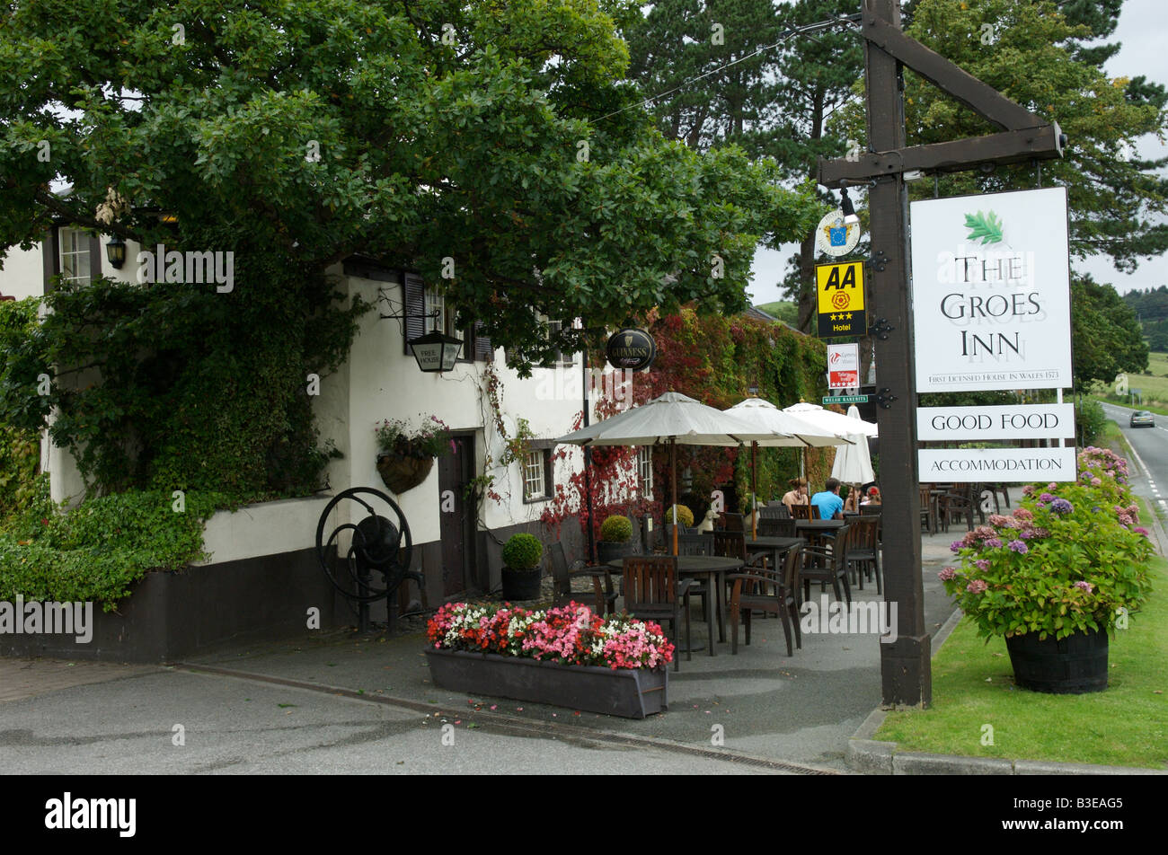 The Groes Inn, Pub, Hotel and Restaurant, Conway Valley, Gwynedd, Wales Stock Photo