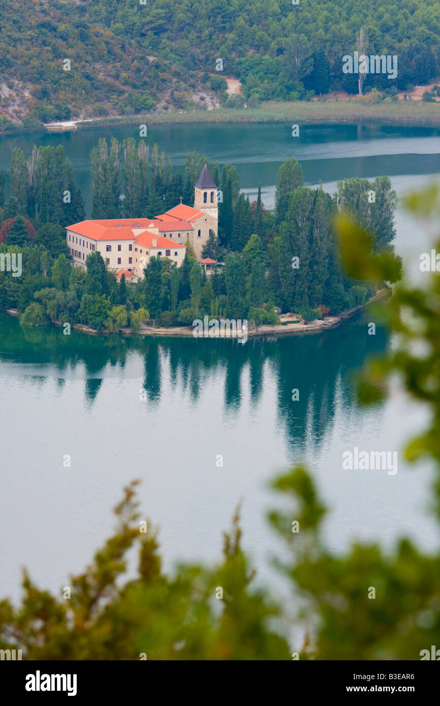 Visovac island on Krka river in Croatia  peaceful serene serenity Stock Photo