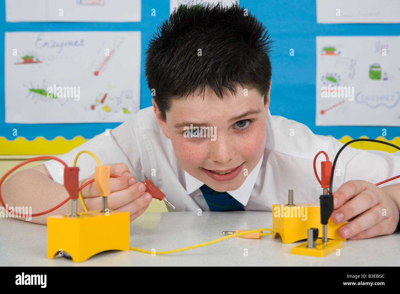 Boy in science lesson Stock Photo