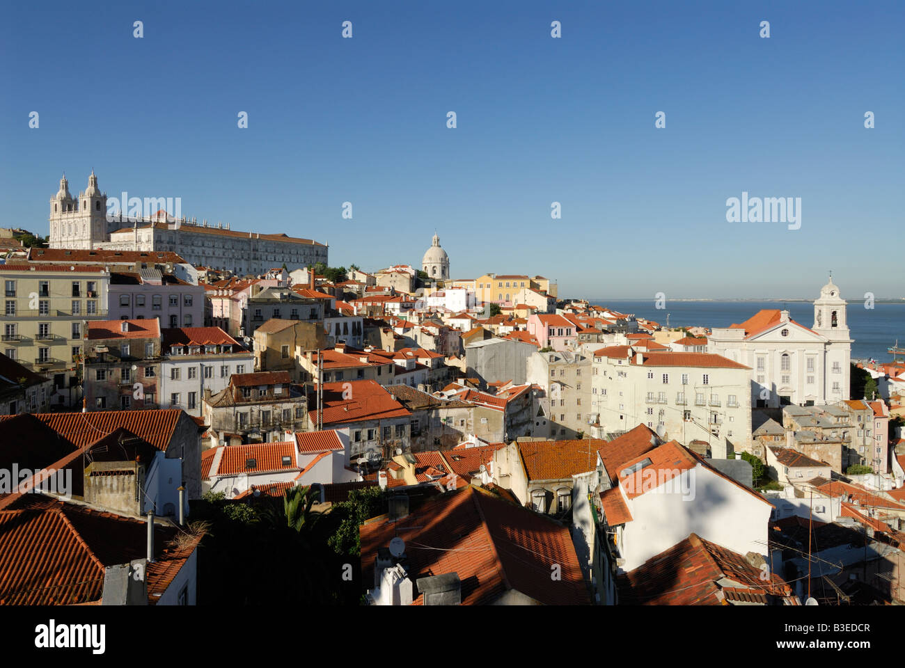 Lisbon Portugal View across the rooftops of Alfama Stock Photo