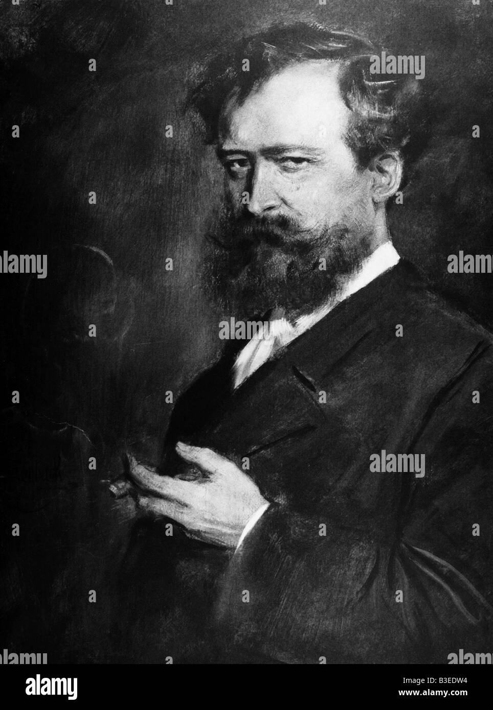 Busch, Wilhelm, 15.4.1832 - 9.1.1908, German author / writer and painter,  after painting by Lenbach, 1877, Stock Photo