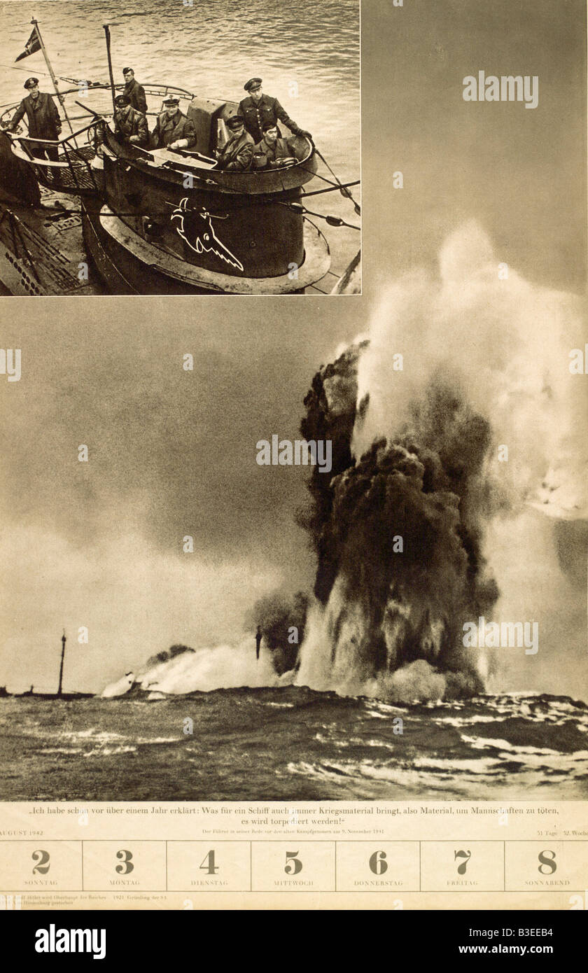 Surfaced German U-Boat / WWII / 1941 Stock Photo