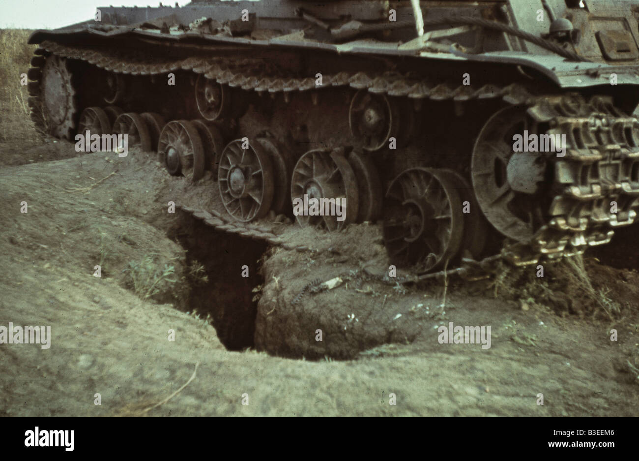 Wreckage of tank / WWII / 1941 Stock Photo