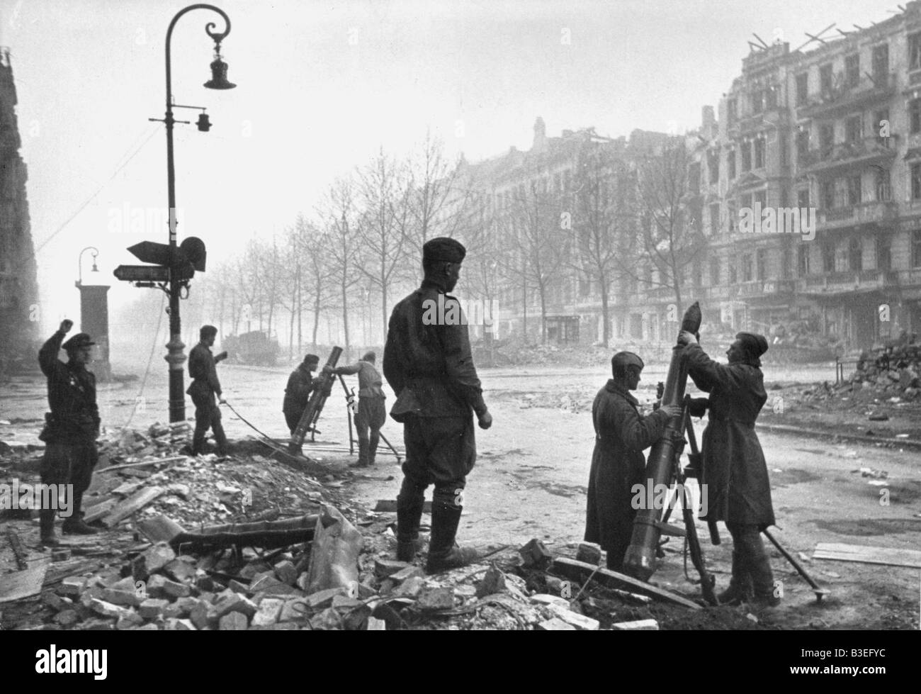 Soviet mortar position / Berlin / 1945 Stock Photo