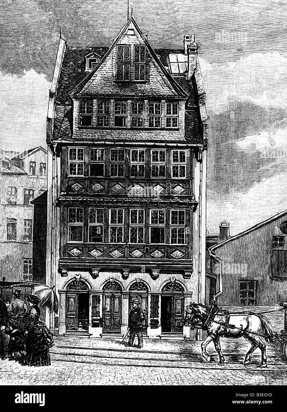 geography / travel, Germany, Frankfurt / Main, buildings, residence of family Rothschild in Judengasse after renovation, 1887, Stock Photo
