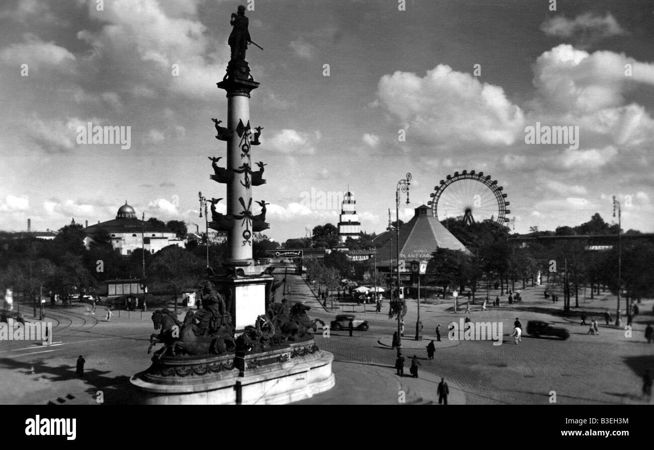 geography / travel, Austria, Vienna, squares, Praterstern, Wilhelm Tegetthoff monument, Prater in background, before 1939, Stock Photo