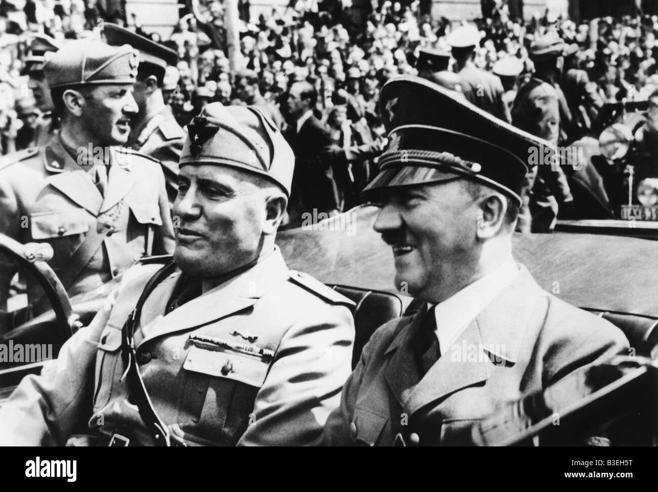 Hitler & Mussolini in a car, 1940. Stock Photo